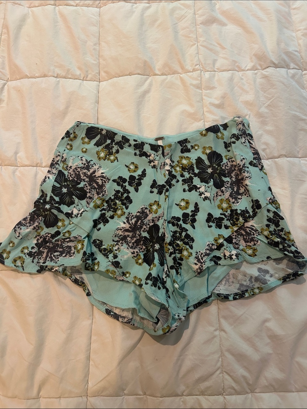 Free People Mint Floral Ruffle Shorts